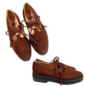 Walter Steiger 90s Y2K Oxford Shoes Chunky Soles Lace Up Brown Suede 5.5
